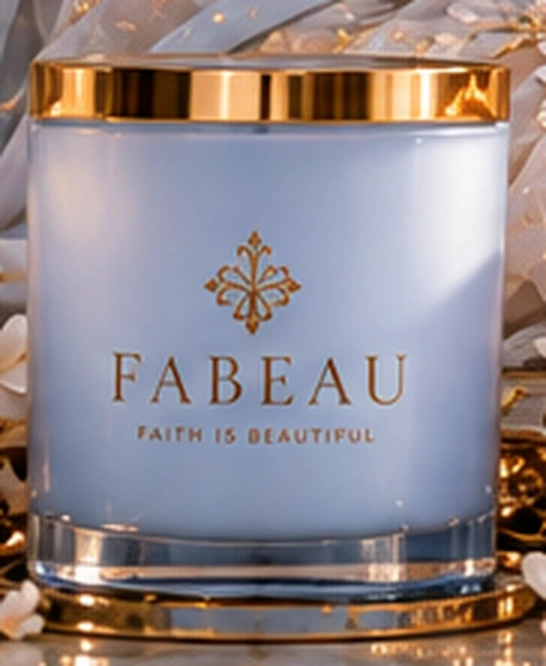 FABEAU Heavenly Grace candle in powder blue glass