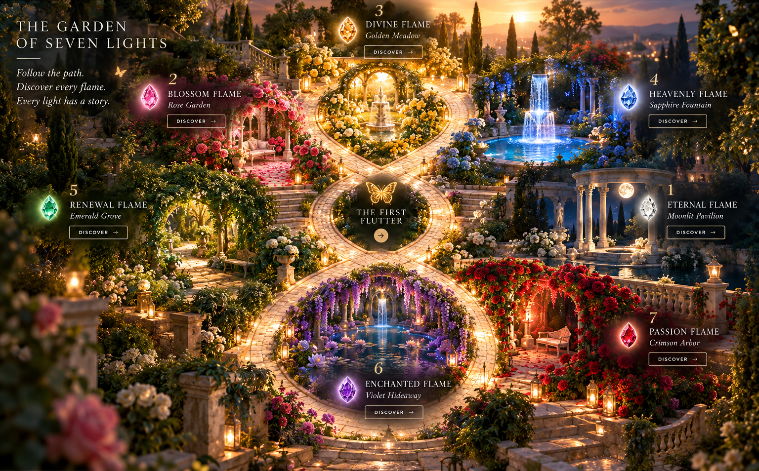 The FABEAU infinity garden with seven themed destinations and a central butterfly discovery